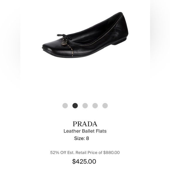 PRADA Authentic Black Leather Round Toe Ballet Flats Women’s 37 1/2 (7 1/2) - Picture 14 of 15
